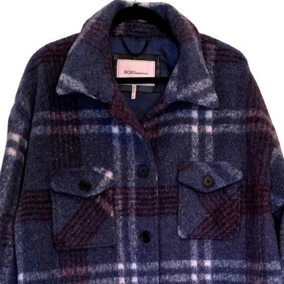 BCBGMaxAzria Jackets & Blazers - BCBGeneration Plaid Oversized Coat Jacket Burgundy Purple Blue White Plaid XXL